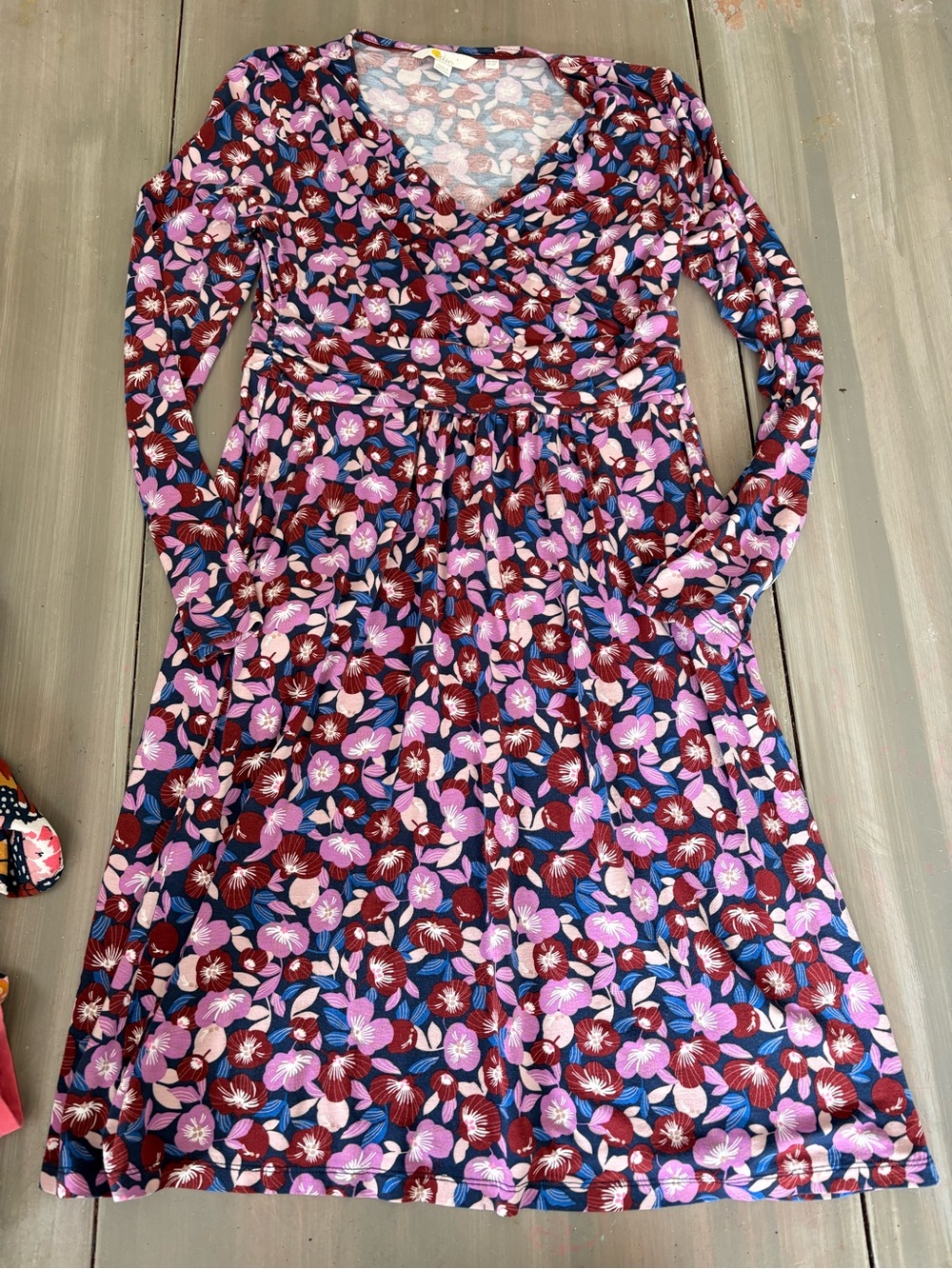 Boden Fit-and-Flare Long Sleeve Dress - Pink, Burgundy, Blue